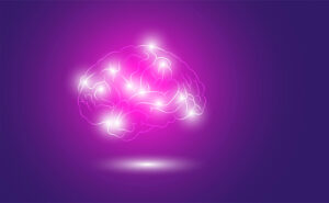 representação do cérebro e dos neurônios em um fundo roxo